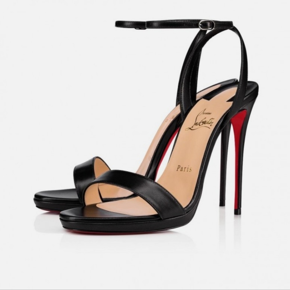 Loubi Queen120 mm Sandals - Nappa leather - Black with extra heel tips.